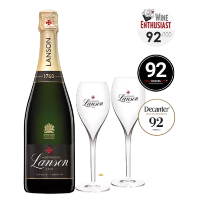 Champagne Lanson, Le Black Création + 2 Champagneglazen